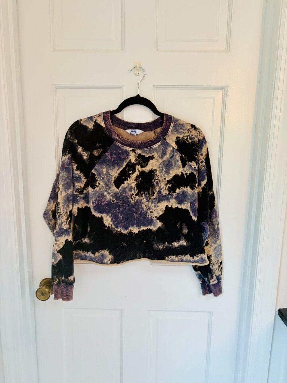 Indie Sleeze JoyLab Cloud Wash Tie Dye Cropped Crew Sweatshirt Blue Black Size M - Picture 6 of 9
